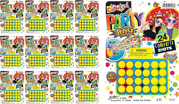 Confetti Party Poppers Refills (12 Packs) 6 Refill Cartages 4 Shots Each. Multicolor Metallic Confetti Poppers for Confetti Gun, Party Favors. Birthday Parties & Party Supplies. Plus Sticker 956-12s