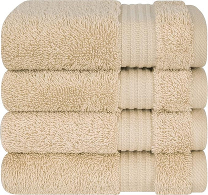 Cotton Paradise 100% Cotton Turkish Towel Set, Soft Absorbent Quick Dry, 4 Piece Washcloth Set, Beige