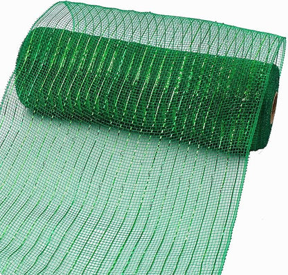 3 Rolls Green Deco Mesh Ribbon for Wreath Making Supplies, 10 Inch x 30FT Metallic Foil Burlap Deco Mesh Fabric for DIY Crafts Saint Patricks Day Spring Door Wreath Swags and Decorating