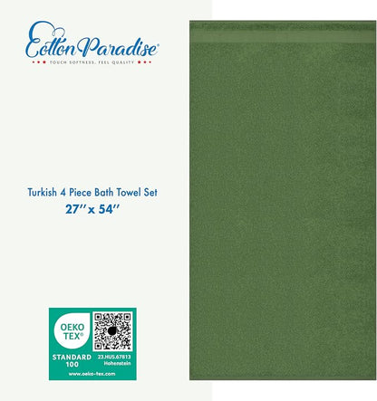 Cotton Paradise 4 Piece Turkish Bath Towels for Bathroom, Extra Large Soft Plush Towels Bathroom Set, Sage Green