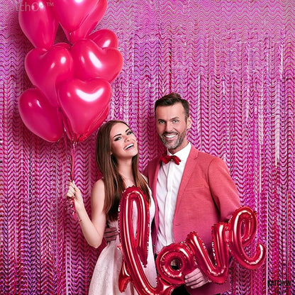 KatchOn, Large Laser Pink Backdrop Curtain - 3.2x8 Feet, Pack of 2 | Laser Pink Fringe for Birthday Wedding Engagement Party Decorations | Graduation Backdrop for Graduation Decorations 2025