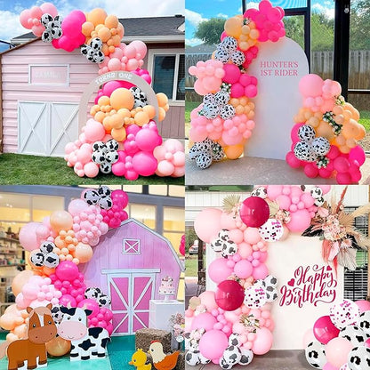 Cow Print Balloon Garland Arch Kit 155Pcs Farm Animal Cow Balloons Pastel Yellow Pink Balloons for Farm Cowgirl Theme Birthday Party Decor