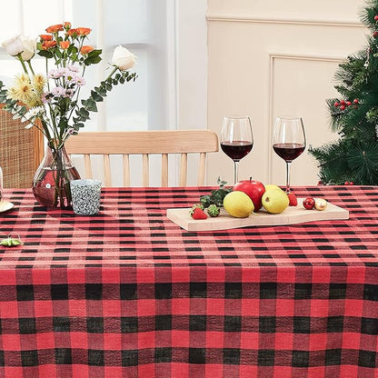 Buffalo Plaid Rectangular Tablecloth-Cotton Gingham Table Cloth for Kitchen Restaurant Farmhouse Christmas Holiday Decor (Rectangle/Oblong, 55x120,Red and Black)
