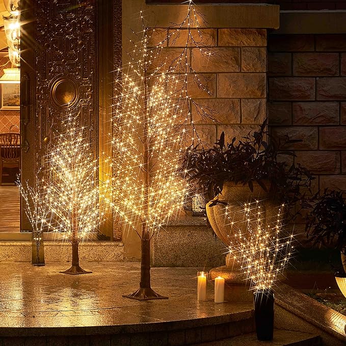 LITBLOOM Lighted Brown Willow Branches 200 Fairy Lights 32IN Plug in with Timer and Dimmer, Tree Branch with Lights for Home Holiday Christmas Decoration