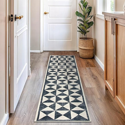 Rugshop Geometric Diamond Washable Non Slip Runner Rug 2' x 8' Cream