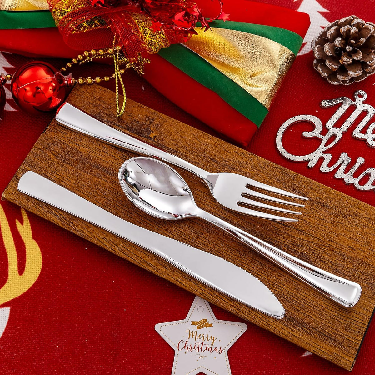 Liacere 200Pcs Silver Plastic Cutlery - Silver Plastic Silverware- Disposable Silverware - 100 Forks, 50 Spoons, 50 Knives Perfect for Wedding＆Christmas