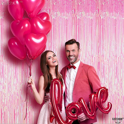 KatchOn, XtraLarge Iridescent Pink Streamers for Party Decorations - 3.2x8 Feet Pack of 2, Pink Backdrop for Mothers Day Decorations, Bachelorette Party Bridal Shower Gender Reveal Pink Birthday Decor