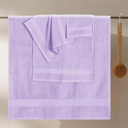 GLAMBURG Ultra Soft 8-Piece Towel Set - 100% Pure Ringspun Cotton, Contains 2 Oversized Bath Towels 27x54, 2 Hand Towels 16x28, 4 Wash Cloths 13x13 - Ideal for Everyday use, Hotel & Spa - Purple