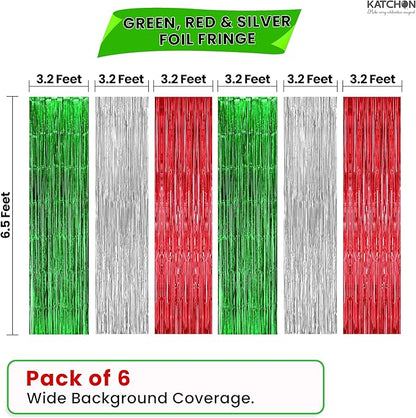 KatchOn, XtraLarge Christmas Foil Fringe Curtains - Pack of 6 | Red and Green Backdrop for Christmas Decorations Indoor, Xmas Decorations | Fringe Backdrop for Holiday Party Decor