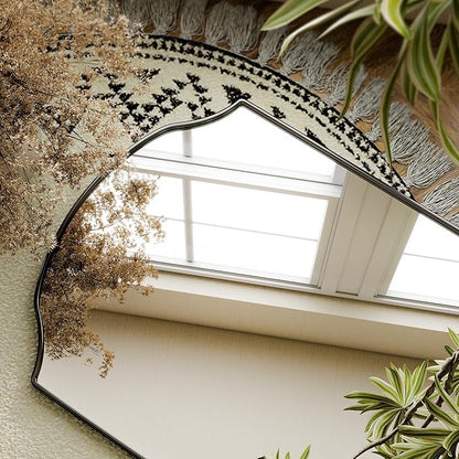 Arched Full Length Mirror Full Body Mirrors with Unique Scalloped Corner Design 24 x 65 Inch Wall Mirror Full Length for Bedroom Living Room Black