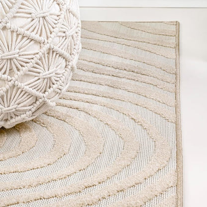 JONATHAN Y Maribo High-Low Abstract Striped Beige/Cream 8x10 Indoor/Outdoor Area Rug for Patio, Backyard, Living Room, Bedroom, Office, Hose-Washable (SCN103D-8)