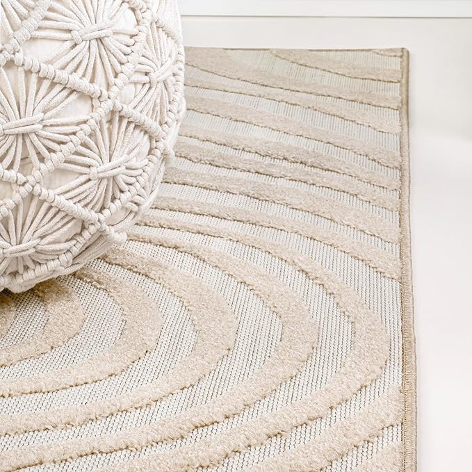 JONATHAN Y Maribo High-Low Abstract Striped Beige/Cream 5x8 Indoor/Outdoor Area Rug for Patio, Backyard, Living Room, Bedroom, Office, Hose-Washable (SCN103D-5)