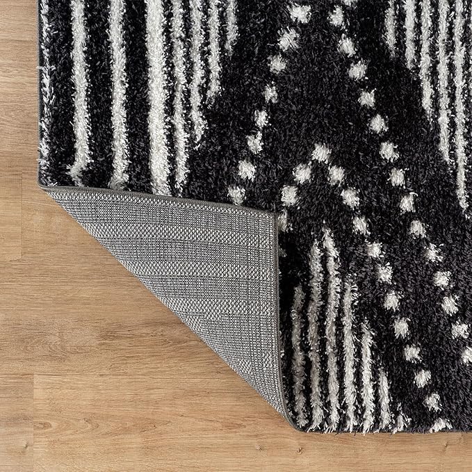 Rugshop Geometric Shag Area Rug Anthracite Dark Gray and White 4' x 6' Ideal for Small Living Rooms, Offices, or Beside The Bed