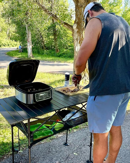 LET'S CAMP Folding Camping Table, Portable Aluminum Roll-up Picnic Backpacking Table with Adjustable Height, Large Storage and Carrying Bag for Picnic, Camping, BBQ, Party, Backyard, Beach