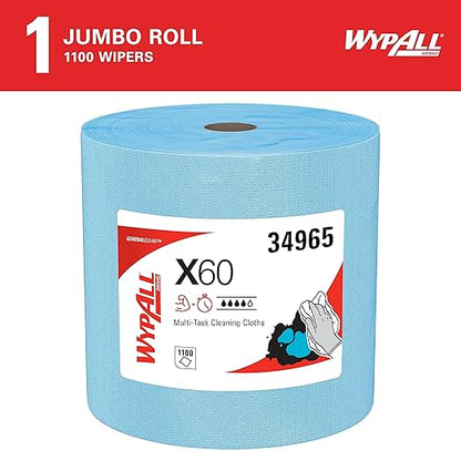 WypAll GeneralClean X60 Cloths Multi-Task Cleaning Wipes, Jumbo (34965), Strong and Absorbent Towels, Blue (1 Roll of 1,100 Sheets, 1,100 Sheet Total)
