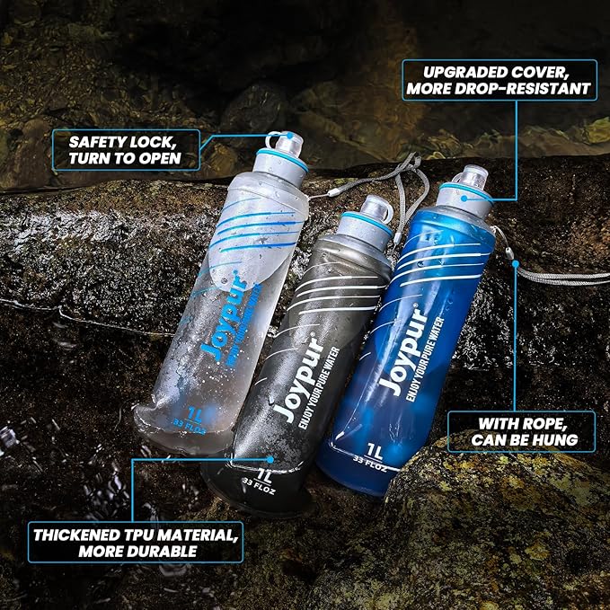 Water Filter Survival - Collapsible Water Bottle with Filter 0.01 Micron Squeeze Filtered Water Bottle 22oz for Hiking Backpacking Camping BPA-Free(Blue 650ml)