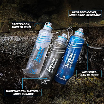 Water Filter Survival - Collapsible Water Bottle with Filter 0.01 Micron Squeeze Filtered Water Bottle 32oz for Hiking Backpacking Camping BPA-Free(Blue 1000ml)