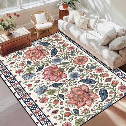 2'x3' Boho Floral Area Rug Vintage Colorful Botanical Carpet Non-Slip Washable Rugs for Entryway Bedroom Living Room Nursery Kitchen Playroom Home Decor