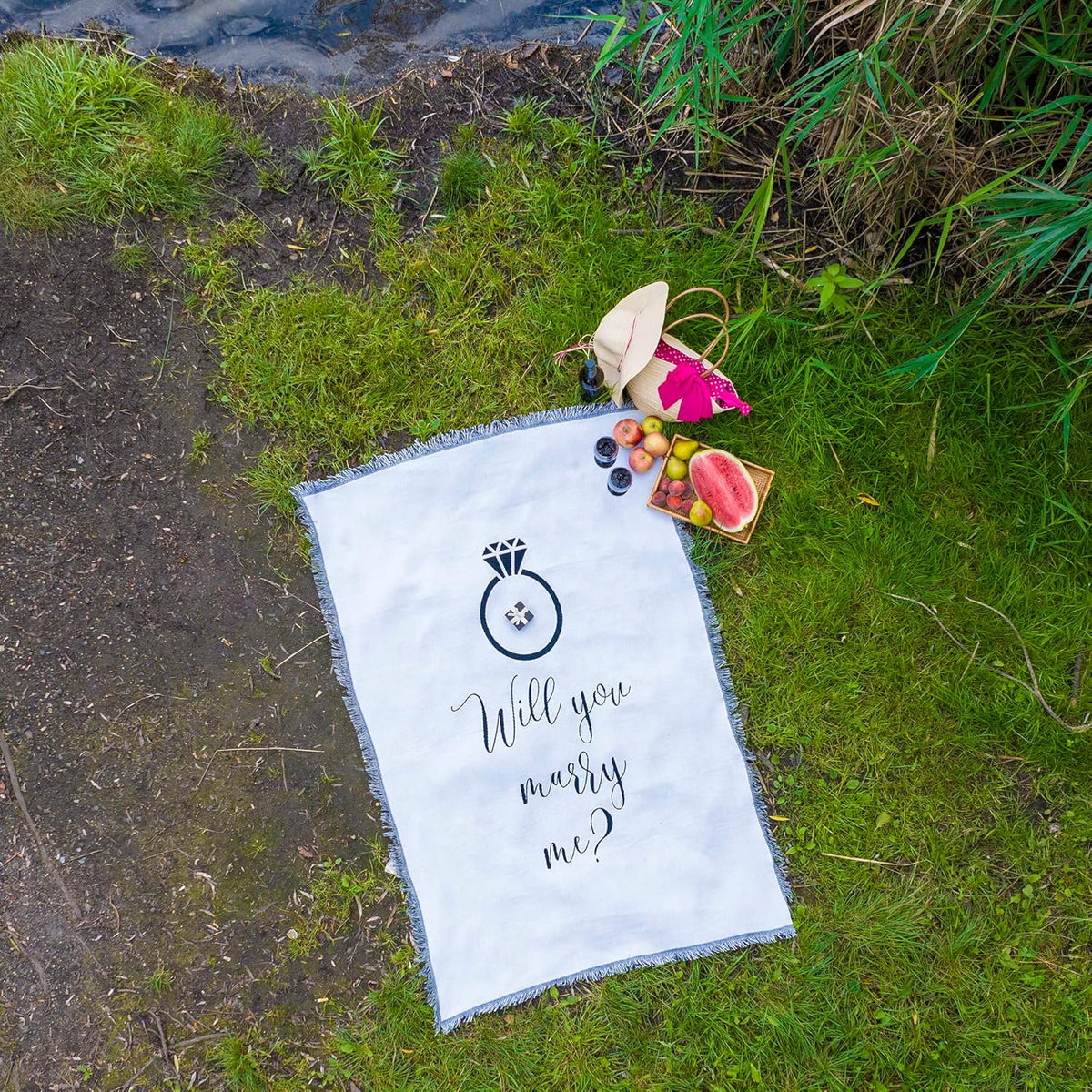 Will You Marry Me Woven Blanket Super Soft Throw Blanket, Wedding Proposal Decorations for Outdoor, Proposal Tapestry Will You Marry Me Sign, Ideal for Engagement Party Decorations, 51x71 in.
