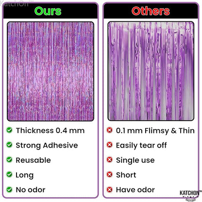 KatchOn, Iridescent Purple Fringe Curtain - 8x3.25 Feet, Pack of 2 | Purple Streamers for Mermaid Birthday Decorations | Purple Party Decorations | Valentine Decorations, Purple Birthday Decorations