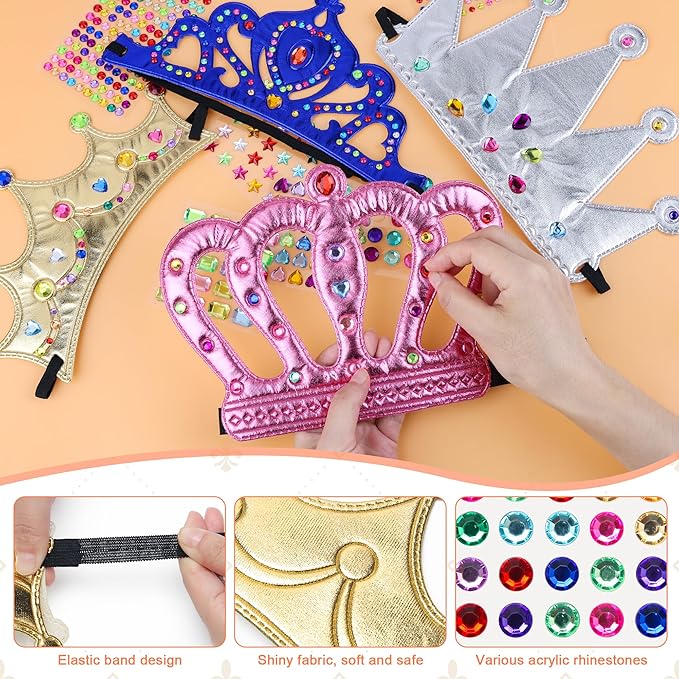 23/24 Packs Foam Princess Crowns and Tiaras, DIY Kit for Birthday Party Favors Hats with Crystal Diamond Sticker