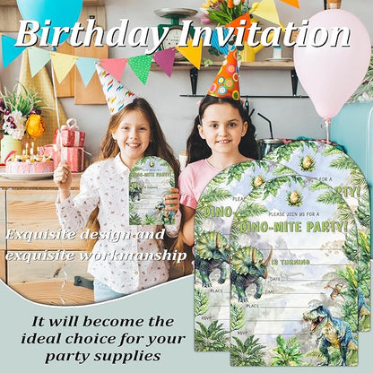 Dinosaur Birthday Party Invitations, T-Rex Theme Birthday Invitations for Boys, Please Join Us For A Dino-Mite Party, 20 Fill-In Dinosaur Party Decorations Supplies (arch)