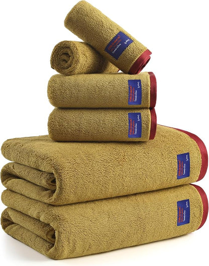 REDKISS 6 Piece Bath Towel Set, 100% Cotton, Soft Absorbent 600 GSM | Includes 2 Bath Towels, 2 Hand Towels & 2 Washcloths | Quick Dry | Contrast Border Design | Bathroom | Guest Bath & Apartment