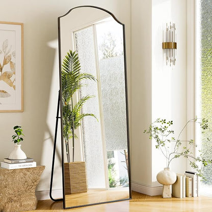 Arched Full Length Mirror Full Body Mirrors with Unique Scalloped Corner Design 24 x 65 Inch Wall Mirror Full Length for Bedroom Living Room Black