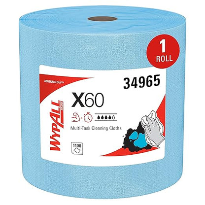 WypAll GeneralClean X60 Cloths Multi-Task Cleaning Wipes, Jumbo (34965), Strong and Absorbent Towels, Blue (1 Roll of 1,100 Sheets, 1,100 Sheet Total)