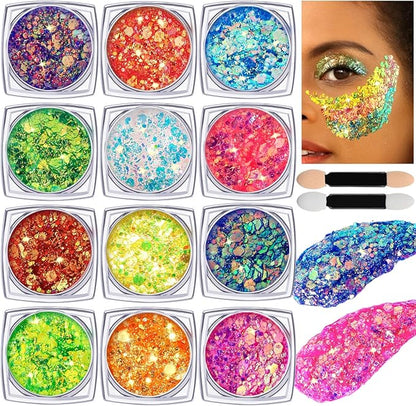 Teenitor Body Glitter Gel Face Glitter Makeup Festival Glitter, 12 Colors Face and Body Glitter Gel, Hair Glitter