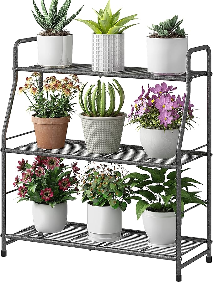 Simple Trending Plant Stand Outdoor Indoor 3 Tier Metal Waterproof Plant Shelf for Living Room Balcony Garden