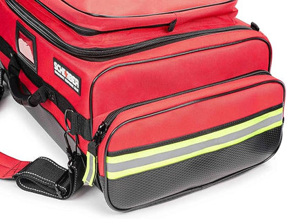 Scherber Fully-Stocked Premium First Responder Bag | HSA/FSA Approved | Large Pro EMT/EMS Trauma, Bleeding & Oxygen Medical Kit | CAT Tourniquet, HyFin Chest Seal & 250+ First Aid Supplies (Red)