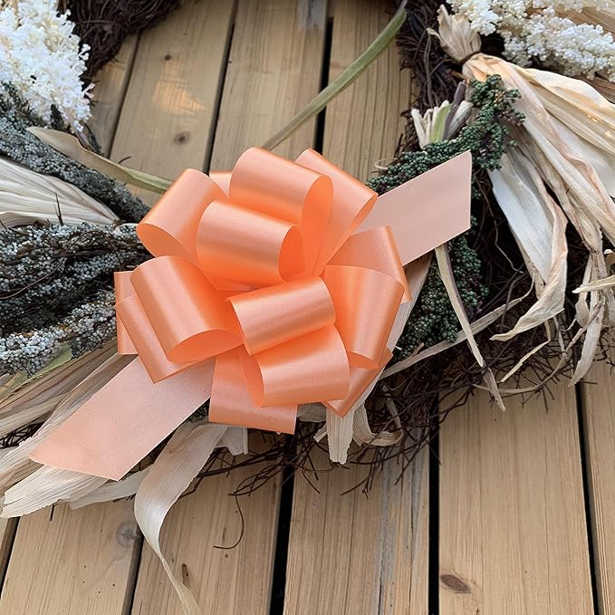 Peach Decorative Gift Pull Bows - 5" Wide, Set of 10, Fall Decor, Christmas, Wreath, Gift Basket Decoration, Autumn, Birthday, Fundraiser, Wedding Reception, Summer