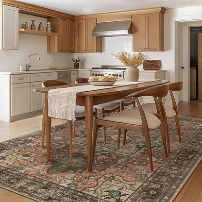 GENIMO 5x7 Area Rugs for Living Room, Machine Washable Non Slip Vintage Rugs, Low Pile Lightweight Chenille Print Rug for Bedroom, Dining Room, Home Office, Rosewood