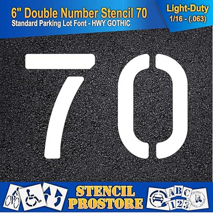 Pavement, Curb, and WheelStop Stencils - 6 inch Double Number Stencil - (70) - 6" x 9" x 1/16" (63 mil) - Light-Duty