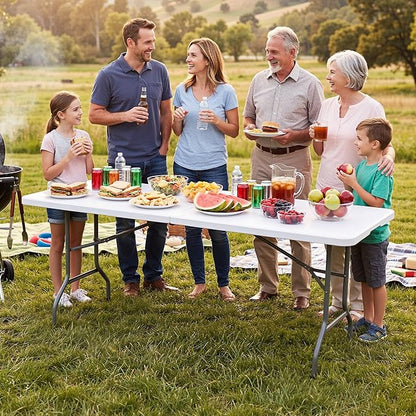YITAHOME 6ft Folding Table w/1.5" Thick Tabletop Heavy Duty, Portable Outdoor Folding Table w/Carrying Handle for Camping Picnic Parties/Indoor Events, White