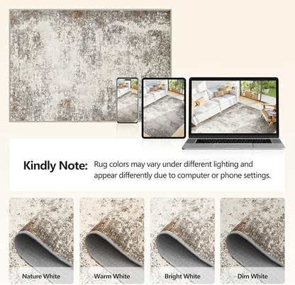 8x10 Area Rugs Machine Washable - Modern Abstract Large Rugs for Living Room Soft Anti-Skid Thin Carpet for Bedroom, Under Dining Table, Nursery, Farmhouse,Home Office (8'x10' Brown Grey)