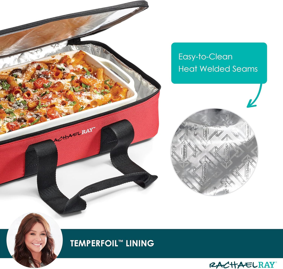 Rachael Ray Lasagna Lugger, Thermal Insulated Casserole Carrier for Hot or Cold Food, Lugger Tote for Potluck, Parties, Picnic, and Cookouts, Fits 9" x 13" Baking Dish