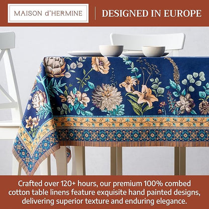 Maison d' Hermine Premium Table Cloth Rectangle Table 100% Combed Cotton 120 x 70 Inches Tablecloth Reusable Decorative for Dining Room, Farmhouse, Home, Party, Festive & Wedding - Artichoke