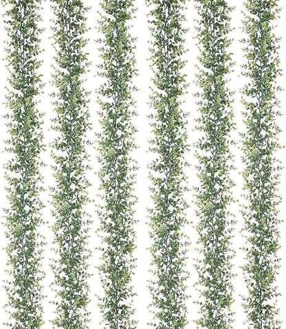 6 Pack Artificial Eucalyptus Garland, 5.5ft Faux Eucalyptus Vines with Lifelike Silver Dollar Leaves, Handmade Greenery Garland for Wedding Arch Decor, Table Runner, Home Party Backdrop