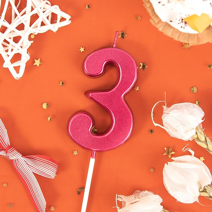 PHD CAKE 2.76 Inch Modern Red 3 Number Birthday Candles, Cake Candles for Party Celebration