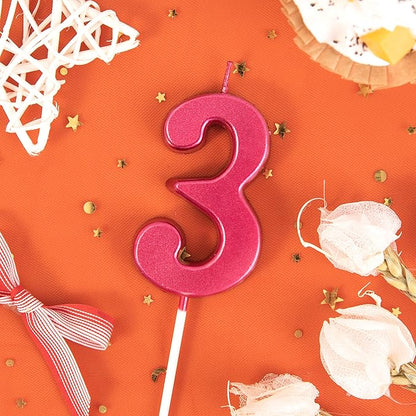 PHD CAKE 2.76 Inch Modern Red 3 Number Birthday Candles, Cake Candles for Party Celebration