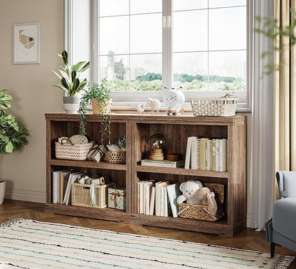 LINSY HOME 2-Tier Bookcase and Bookshelf, Small Wood Display Storage Shelves