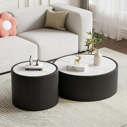 SSLine Round Drum Coffee Table Modern Sintered Stone Top Side End Table in