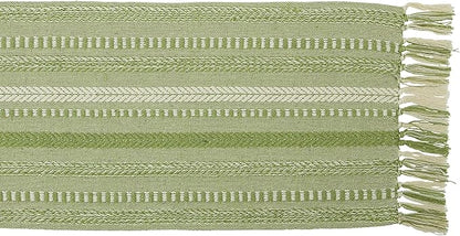 DII Farmhouse Braided Stripe Table Runner Collection, 15x72 (15x77, Fringe Included), Antique Green
