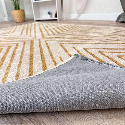 Alfa Rich 3x5 Geometric Gold Off White Washable Area Rugs for Living Room Bedroom Cotton Runner