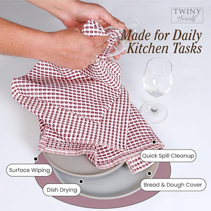 TWINY threads 4 Pack Circle Waffle Kitchen Dish Towels 16"x26", 100% Cotton, Super Absorbent, Heavy Duty, Quick Drying Dishcloth Set, Premium Wash Rags, Great for Drying Dishes, Cleaning, Multicolor