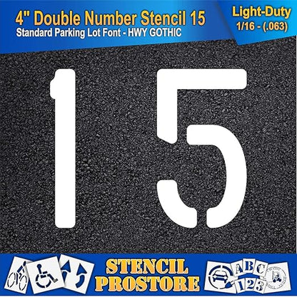 Pavement, Curb, and WheelStop Stencils - 4 inch Double Number Stencil - (15) - 4" x 4" x 1/16" (63 mil) - Light-Duty