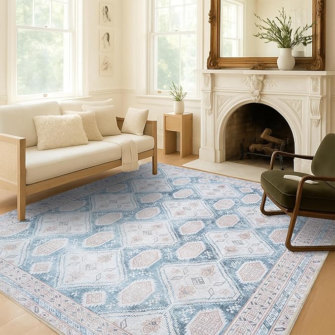 Washable Area Rug. Modern Farmhouse. Vintage. Turkish. Bohemian. Distressed. Oriental. Traditional. Rugs for Living Room. Dining. Bedroom. Office. Entryway. Foyer. (852CB, 5'9 x 8'9)