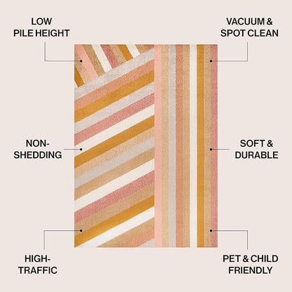 JONATHAN Y Retro Rainbow Stripe Indoor Area Rug 8x10, Red/Gold/Cream, Contemporary, Casual, Coastal, Easy-Cleaning for Living Room, Bedroom, Kitchen, Pet Friendly, Non-Shedding (DZC102C-8)